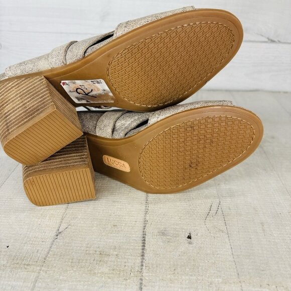 Lucca Lane ANALISE Gray Leather Stacked Heeled Peep Toe Booties Sandal Size 10 M - Picture 11 of 16